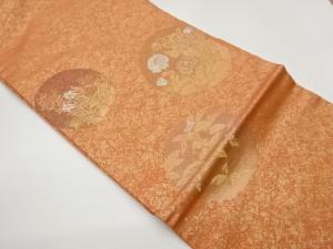 丸に実・花葉模様織出し名古屋帯